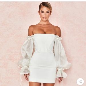 Trendy & Unique Off Shoulder Puff Sleeve Mini Dress - White